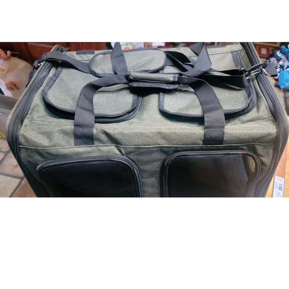 NEW Single/Double Olive Green Soft Side Pet Carrier Mesh Travel Bag with Pockets